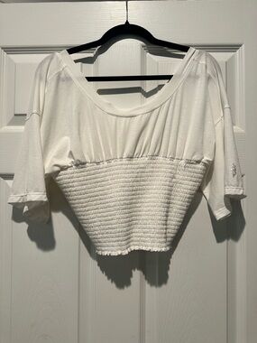 Free People Movement White Smocked Crop Top